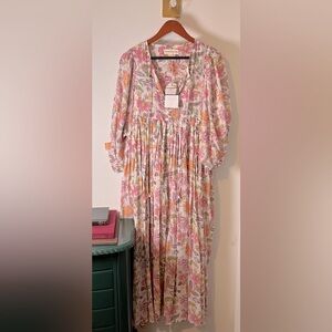 NWT Daughters of India 100% Cotton Fuchsia Bloom Kyra Midi Dress Sz M